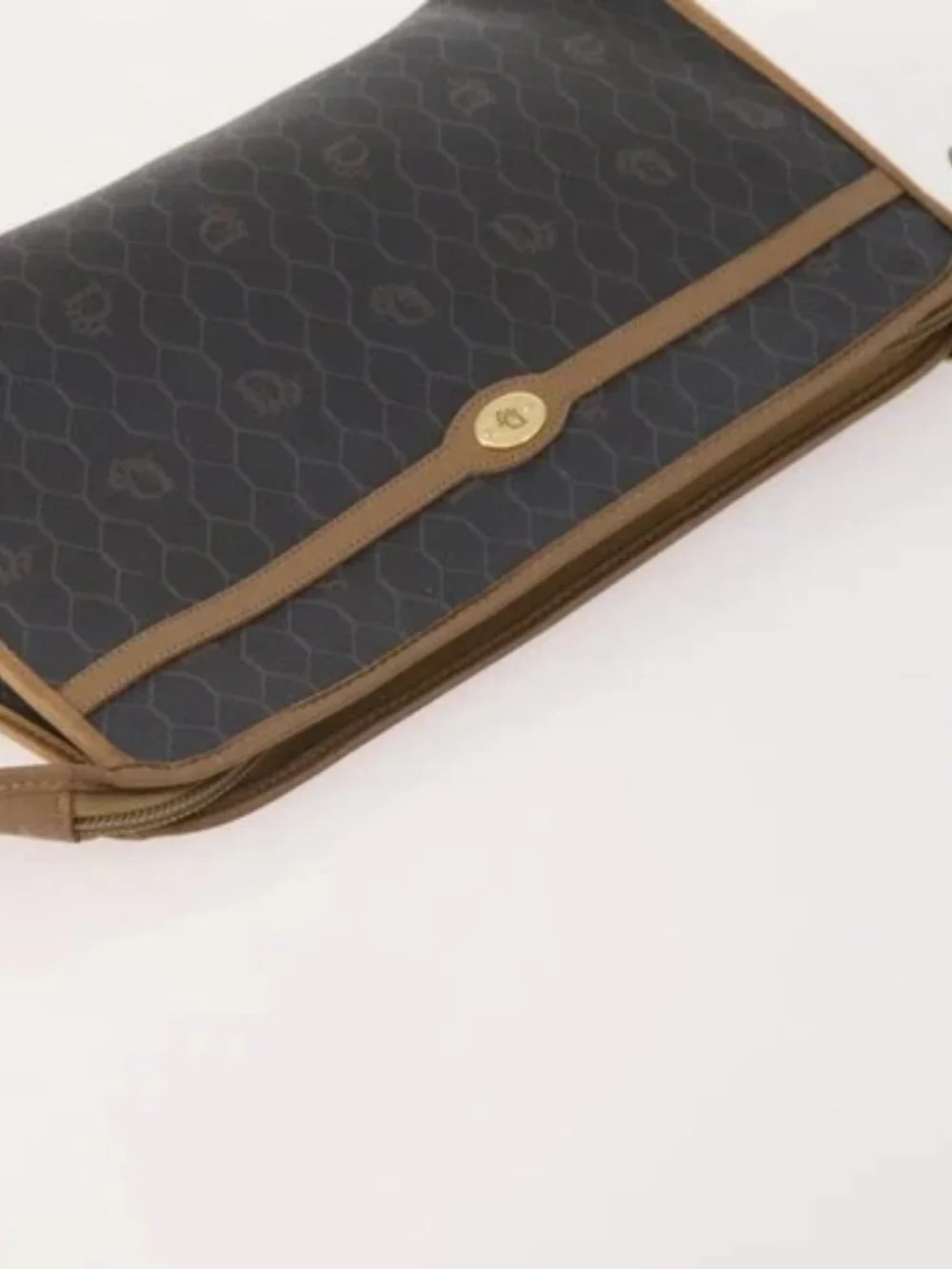 Christian Dior Honeycomb Canvas Clutch Bag PVC 3 Set White Black Auth fm5350